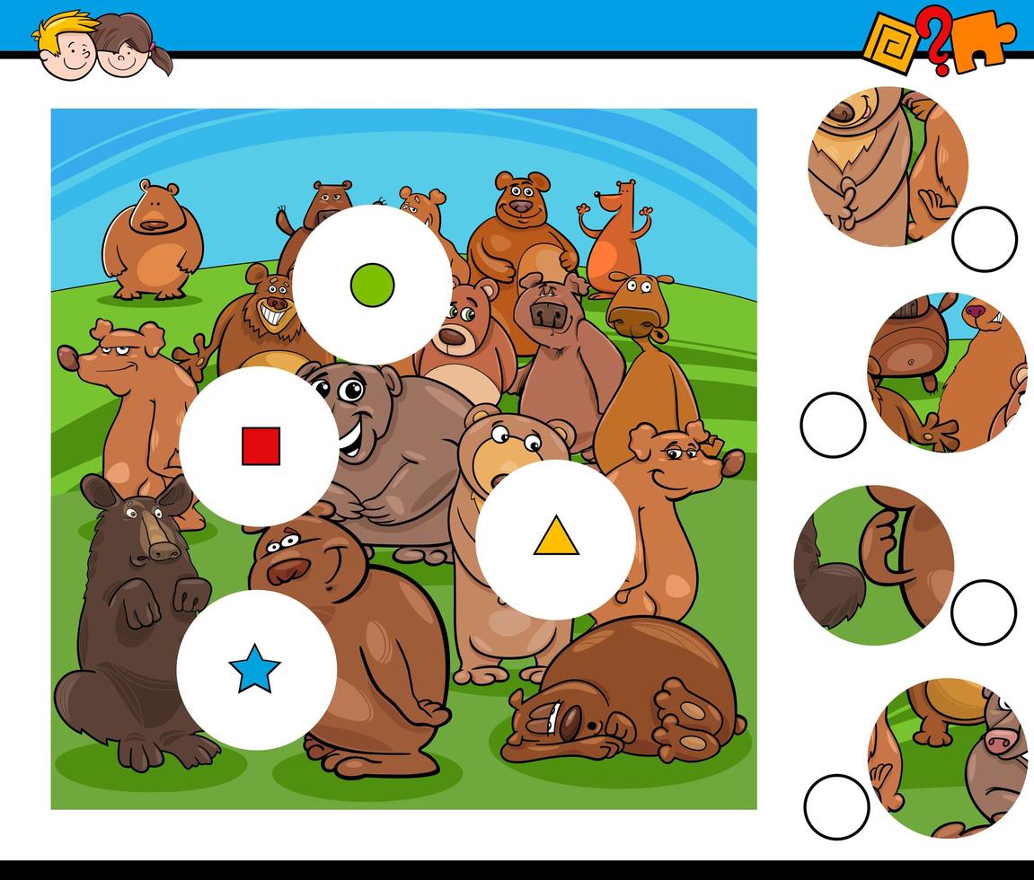 Match pieces puzzle with bear characters group vector