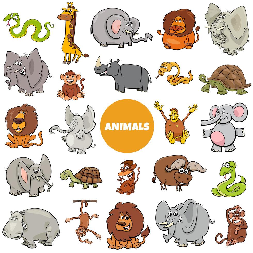 Wild African animal characters large set vector