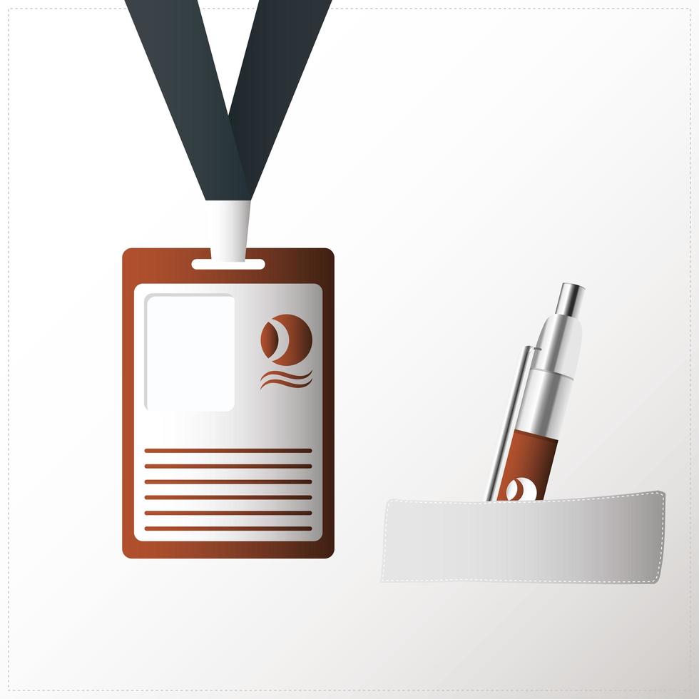 ID badge and pen mock-up icon vector