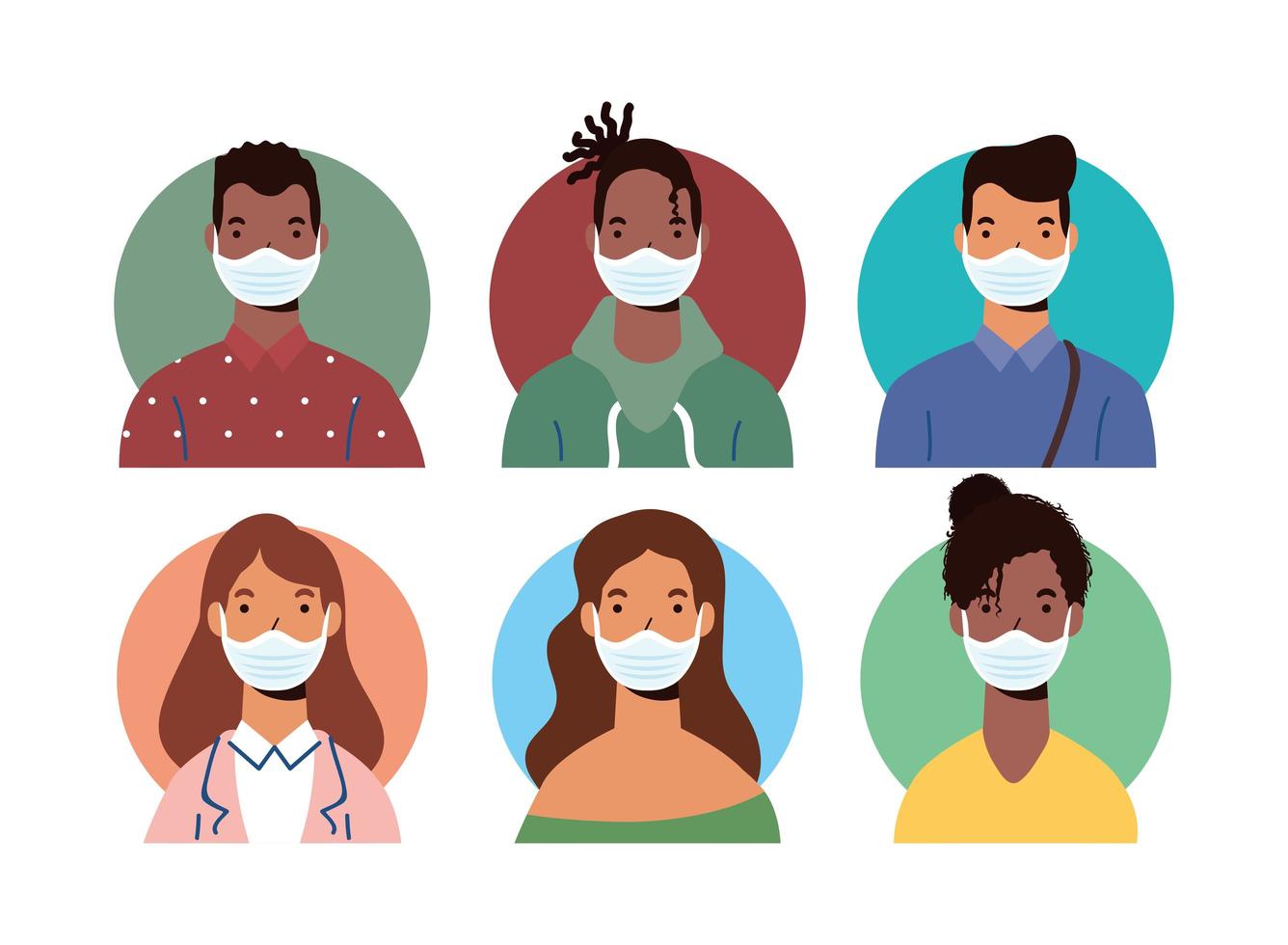 Diversity people characters wearing face masks vector