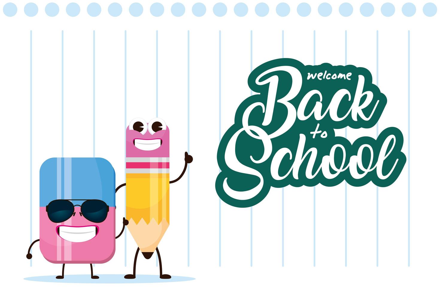 Kawaii school supplies characters for back to school vector