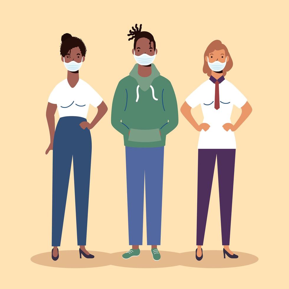 Diversity people characters wearing face masks vector