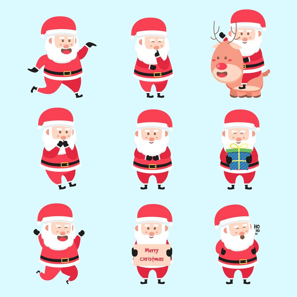 Set Of Santa Clause Characters Cartoon Bundle vector