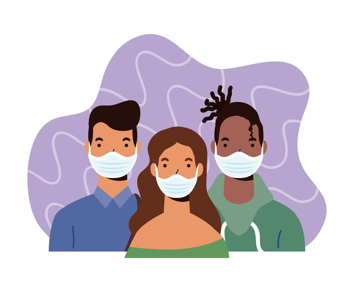 Diversity people characters wearing face masks vector