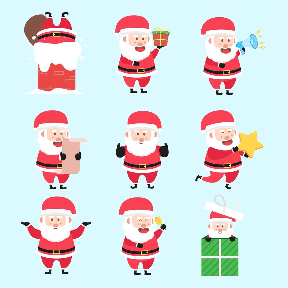 conjunto de paquete de dibujos animados de personaje de actividad navideña de santa claus vector