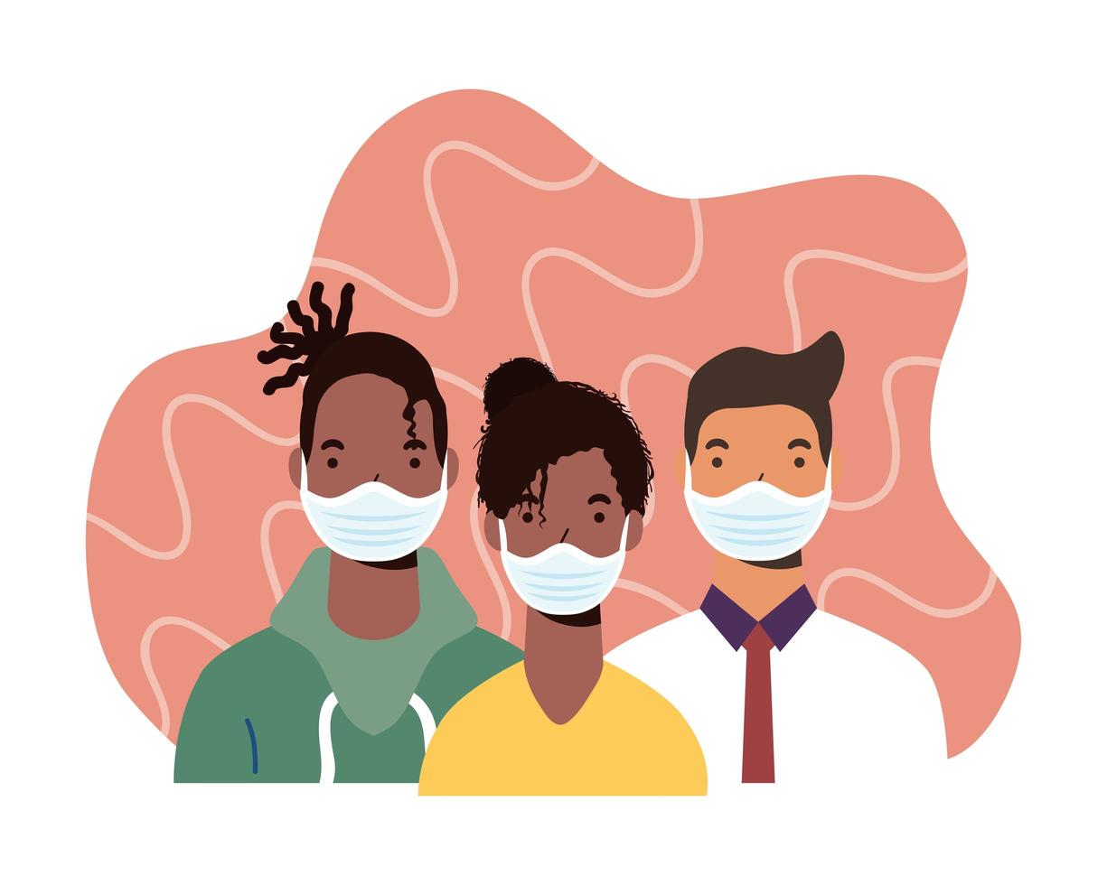 Diversity people characters wearing face masks vector