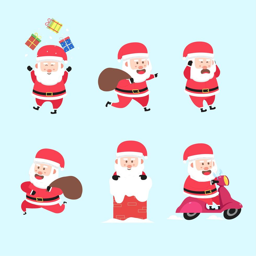 Set Of Santa Clause Activity Character Cartoon Bundle vector