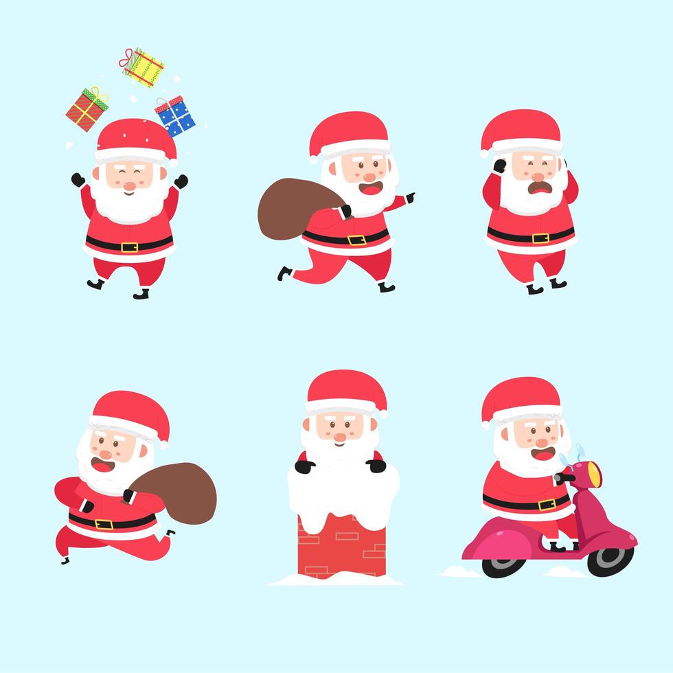 conjunto de paquete de dibujos animados de personaje de actividad de santa clause vector