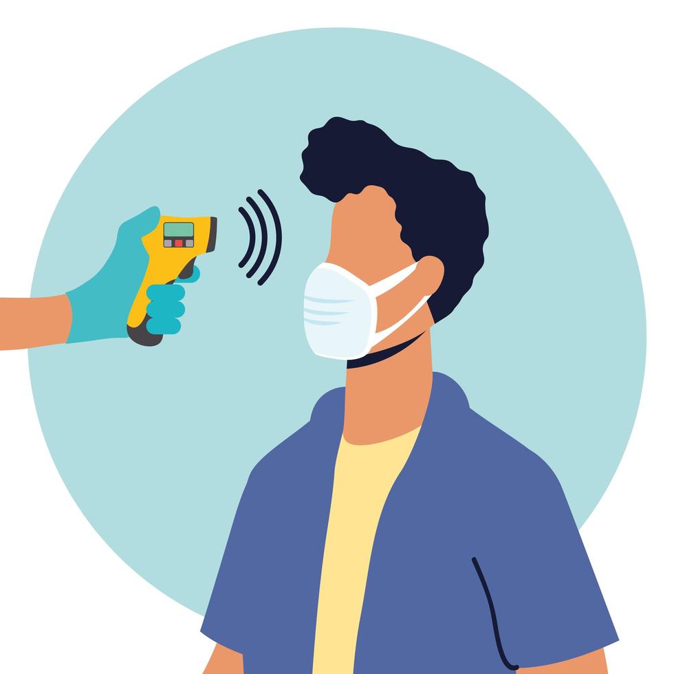 Temperature check with infrared thermometer vector