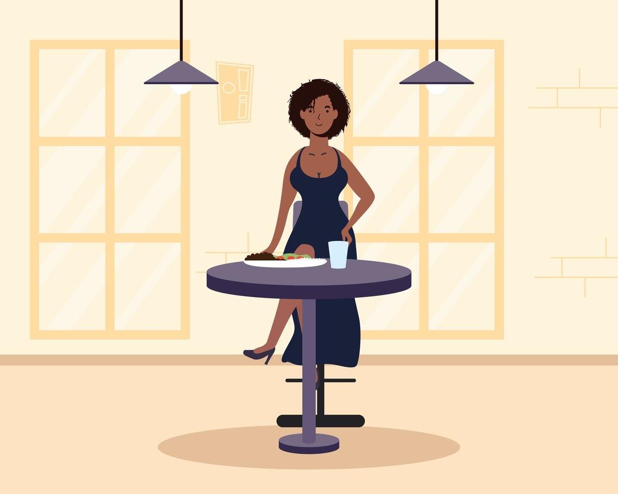 Young woman seated in a restaurant vector