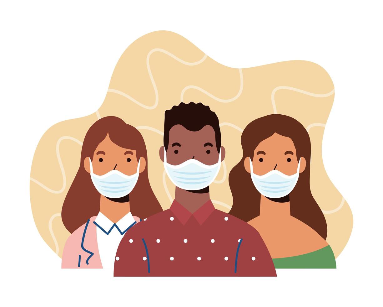 Diversity people characters wearing face masks vector