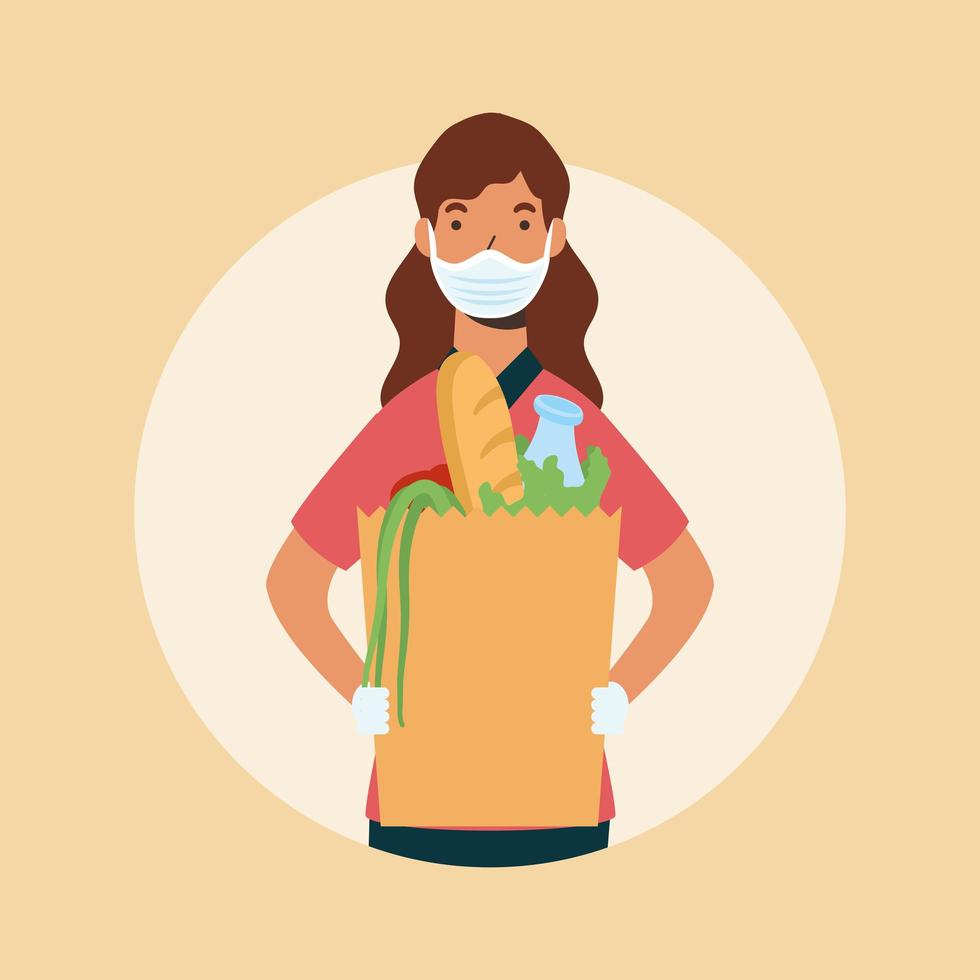 Safe food online delivery with female worker vector