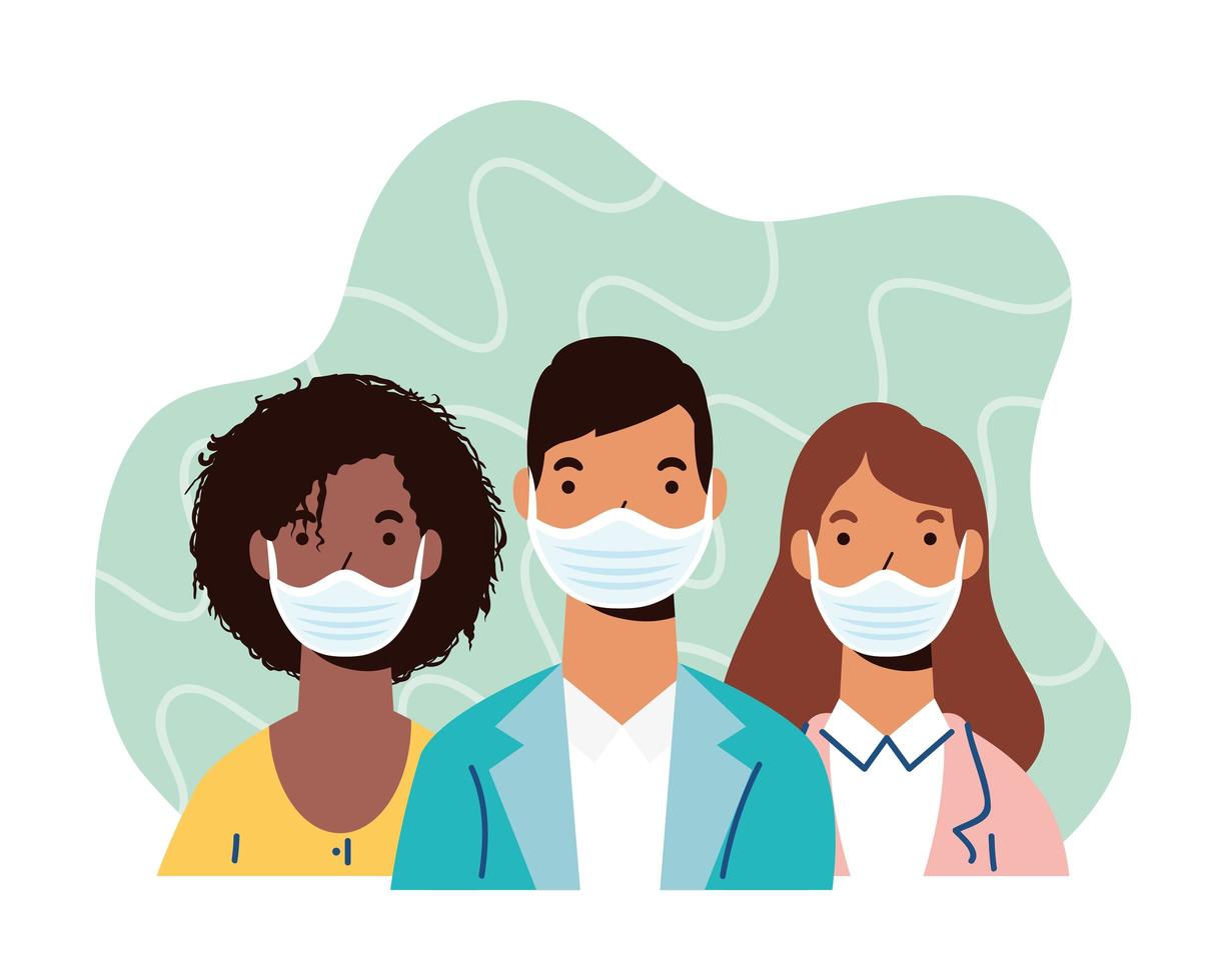 Diversity people characters wearing face masks vector