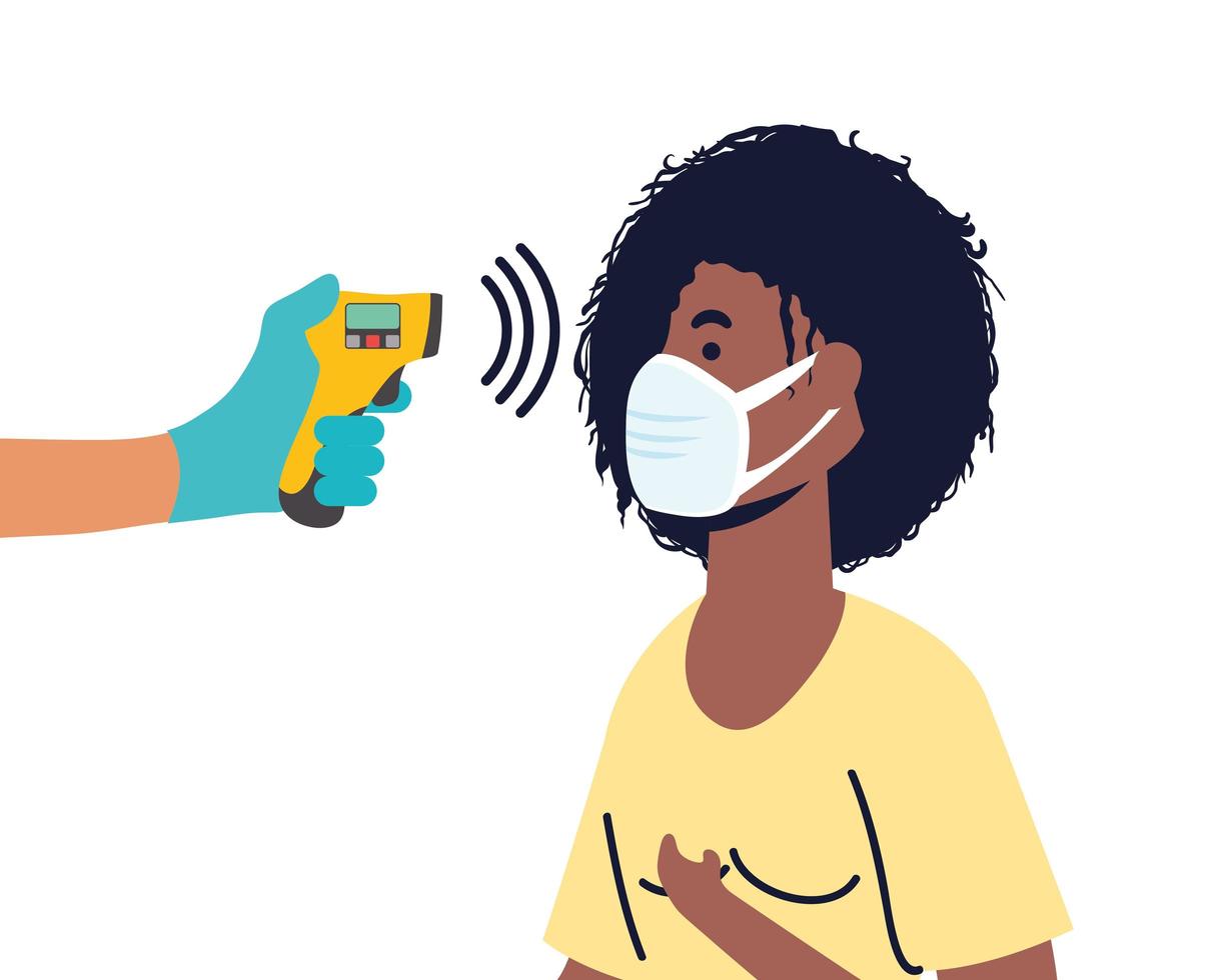 Temperature check with infrared thermometer vector