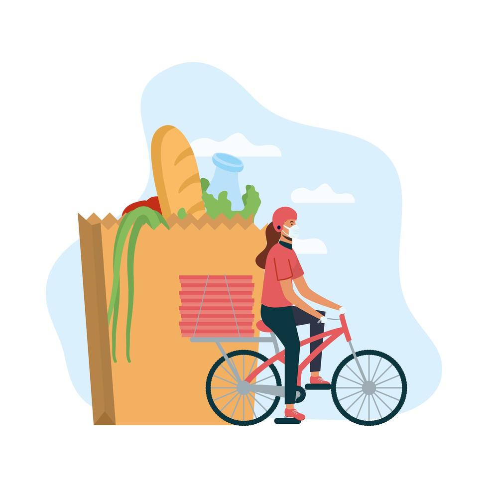 Safe food delivery concept with bike courier vector