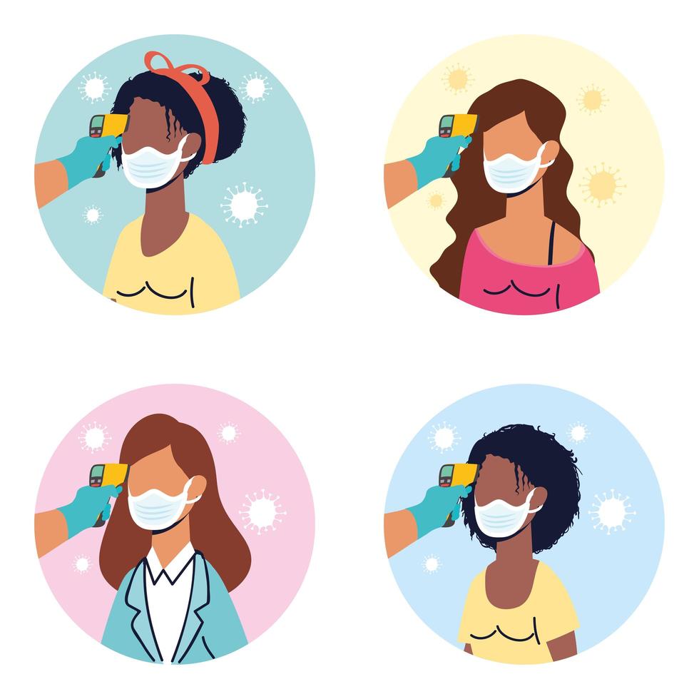 Temperature check with infrared thermometer set vector