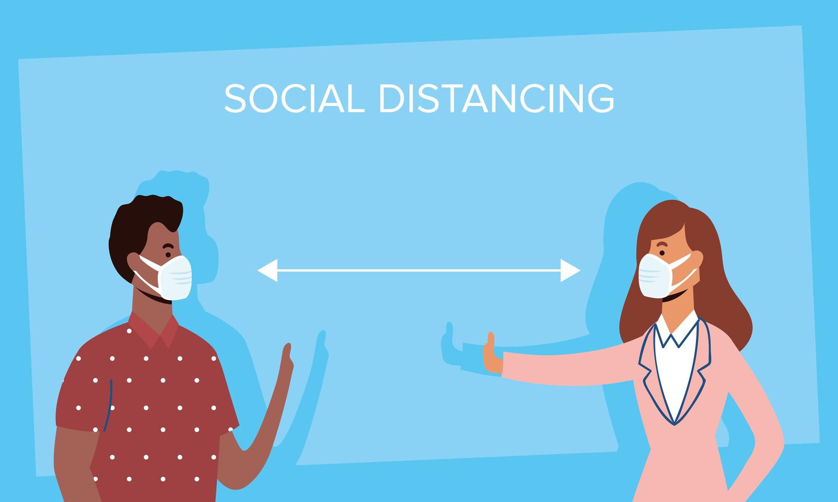 Diverse people social distancing with face masks vector