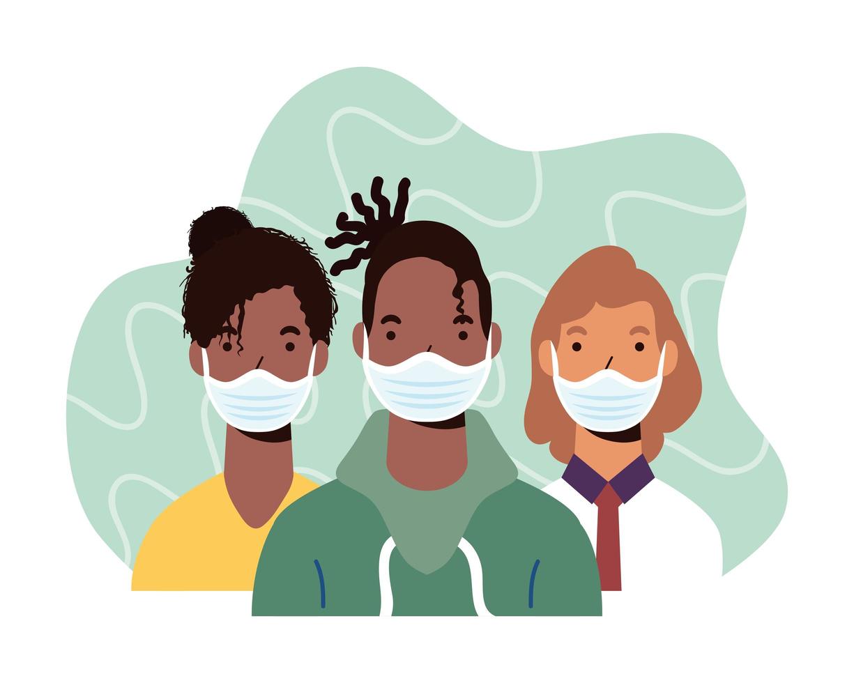 Diverse people characters wearing face masks vector