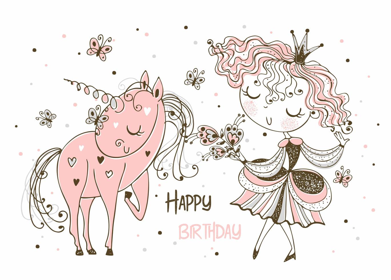 Birthday card of a Princess and a unicorn vector