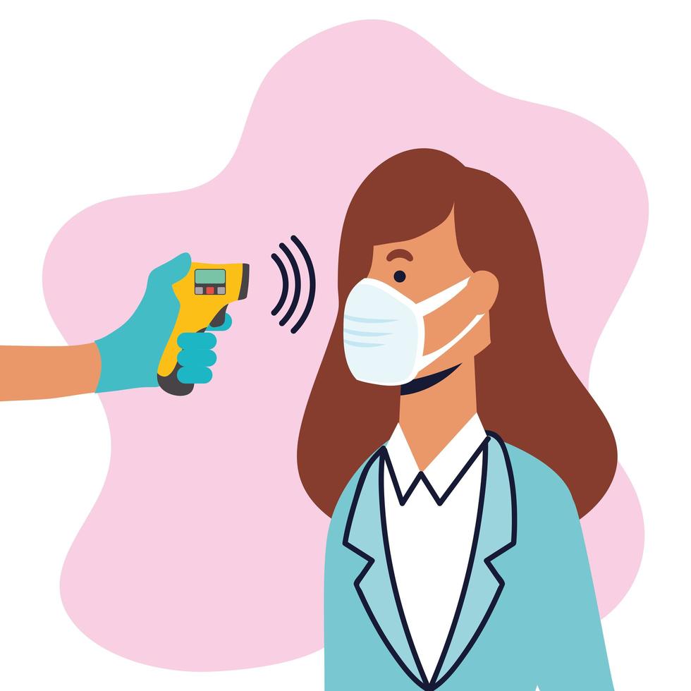 Temperature check with infrared thermometer vector