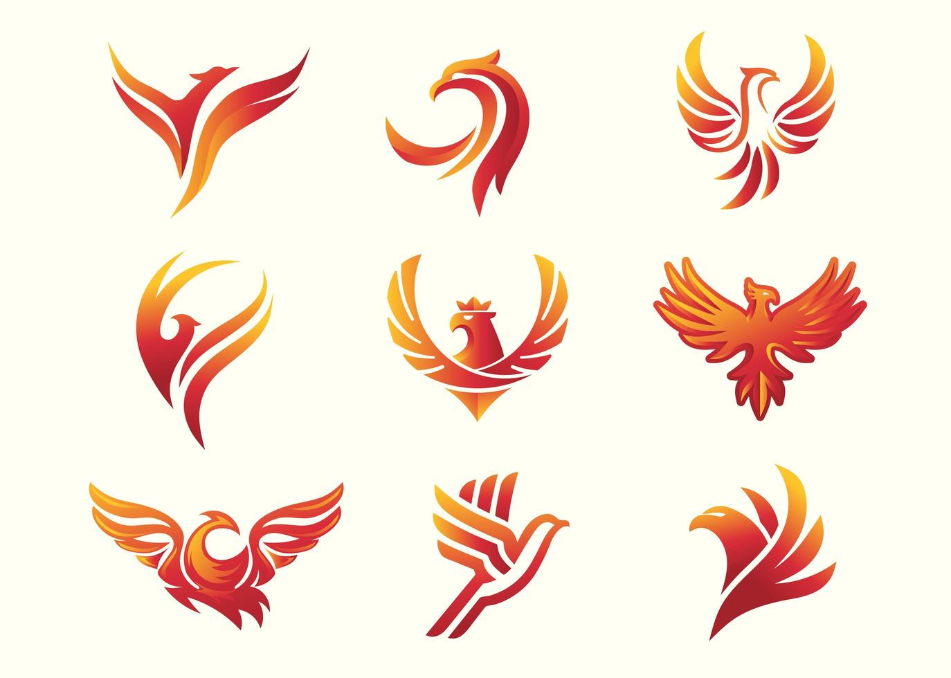 Phoenix bird symbol set vector