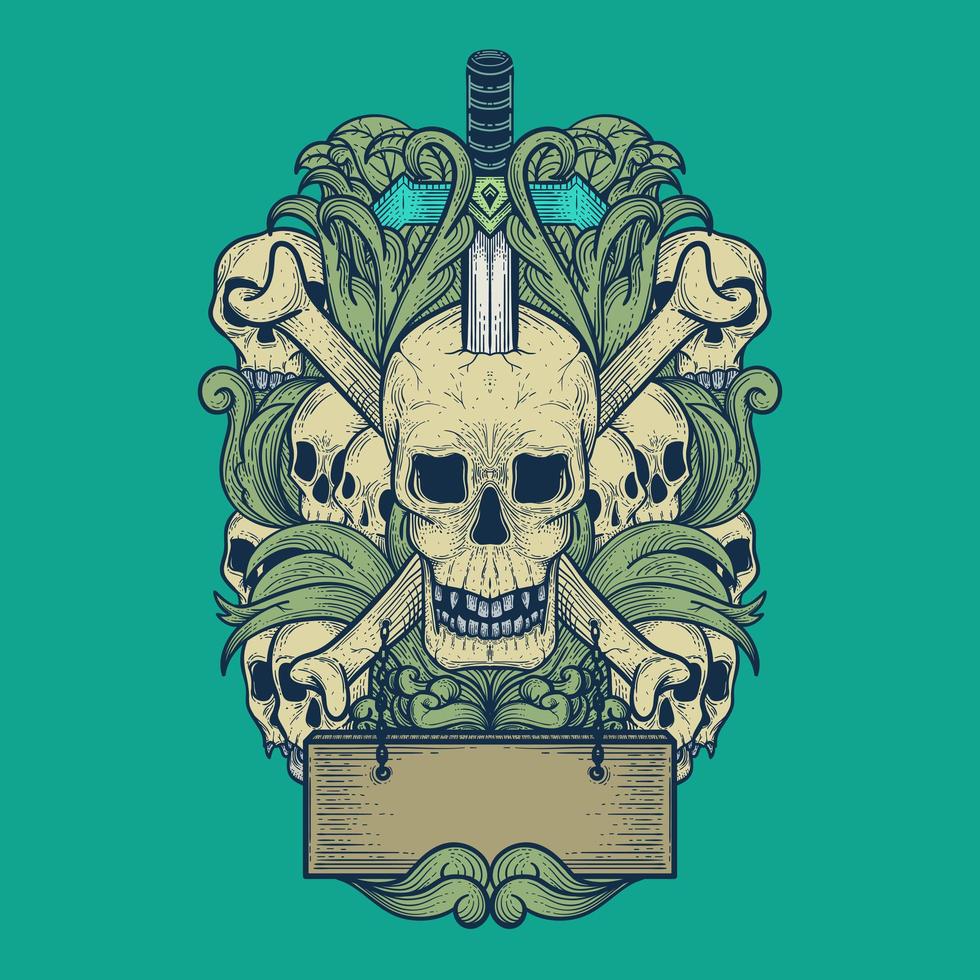 Skull Art with Engraving Style vector