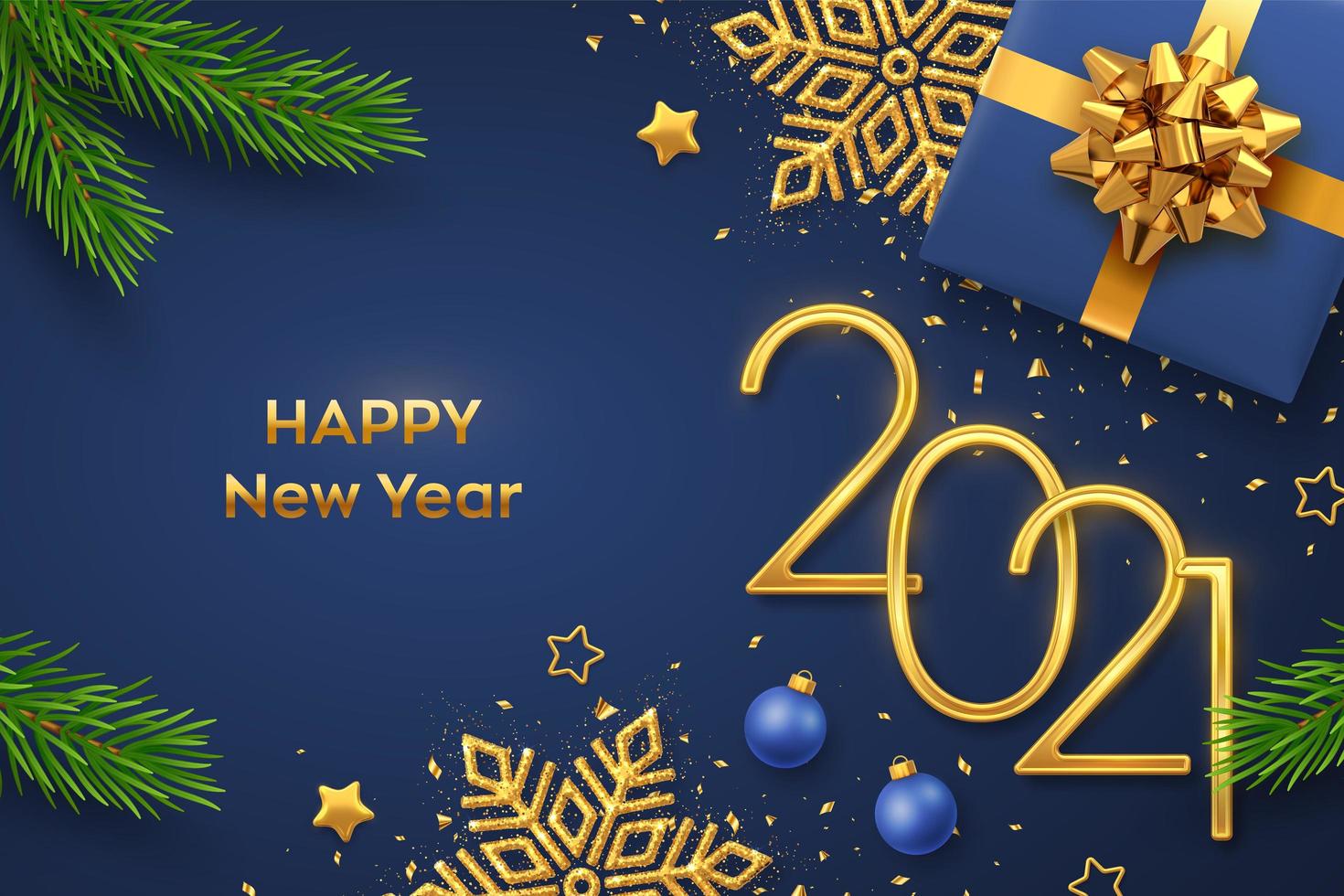 feliz año nuevo dorado metálico números 2021 vector