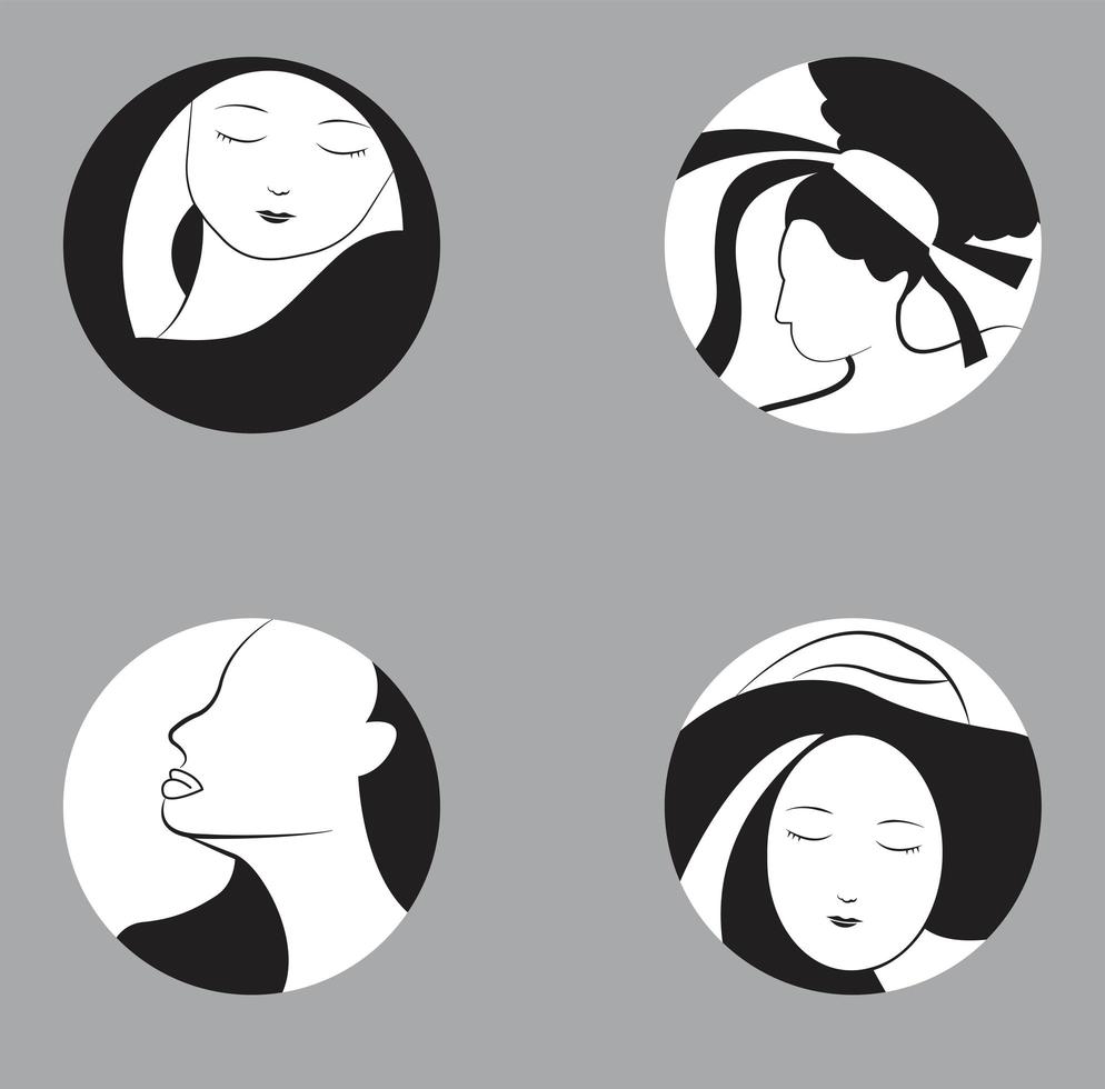 emblemas femeninos en blanco y negro vector
