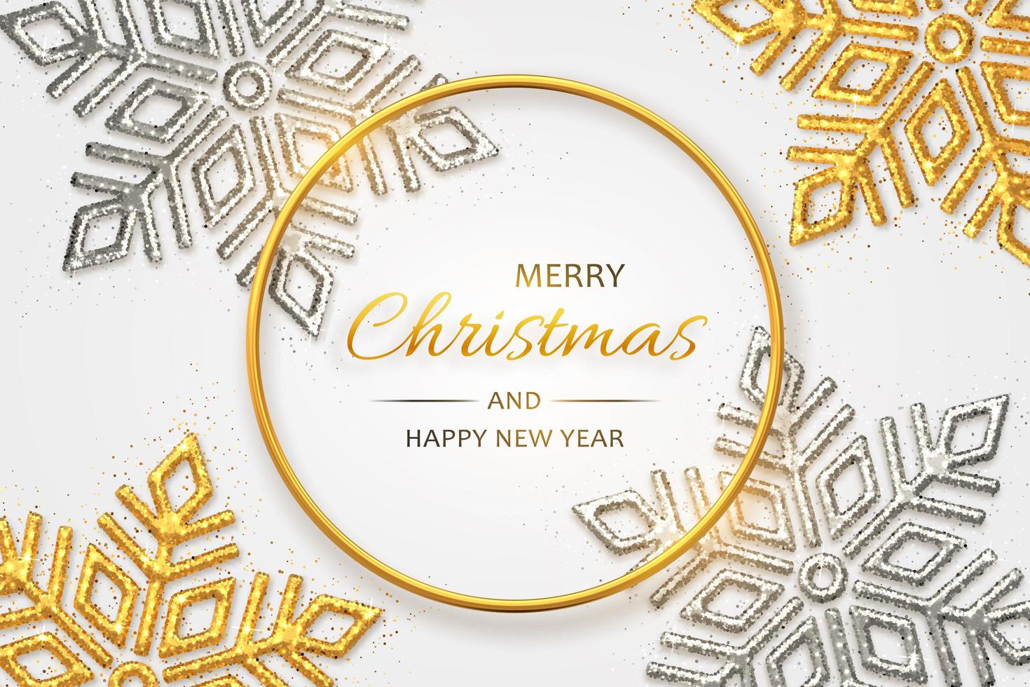 Christmas background with shining golden and silver snowflakes vector