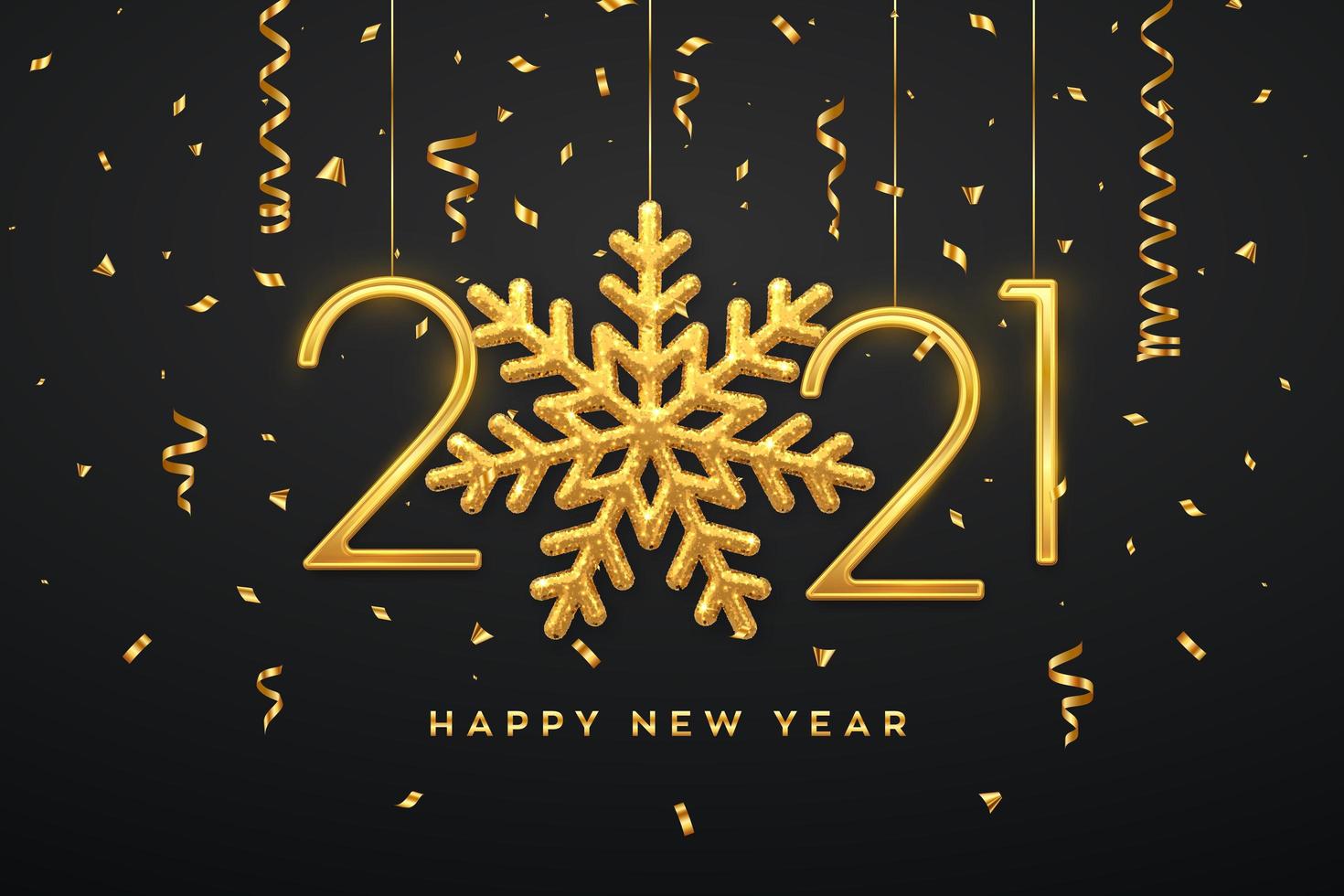 Happy New Year hanging metallic numbers 2021 vector