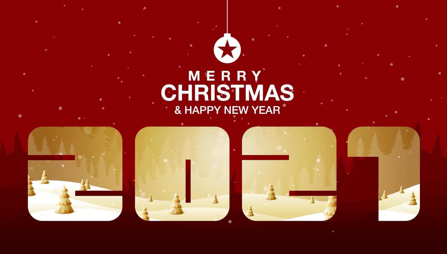 Merry Christmas, happy new year fantasy landscape vector