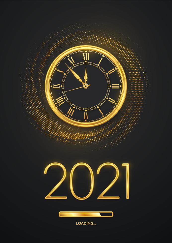 Happy New Year golden metallic numbers 2021 vector