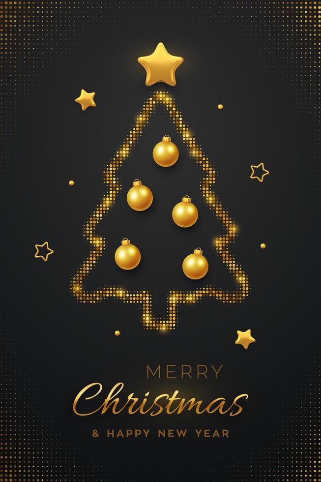Christmas greeting card with abstract golden Christmas tree vector
