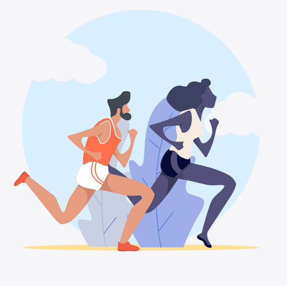 Man and Woman Running Outdoors vector