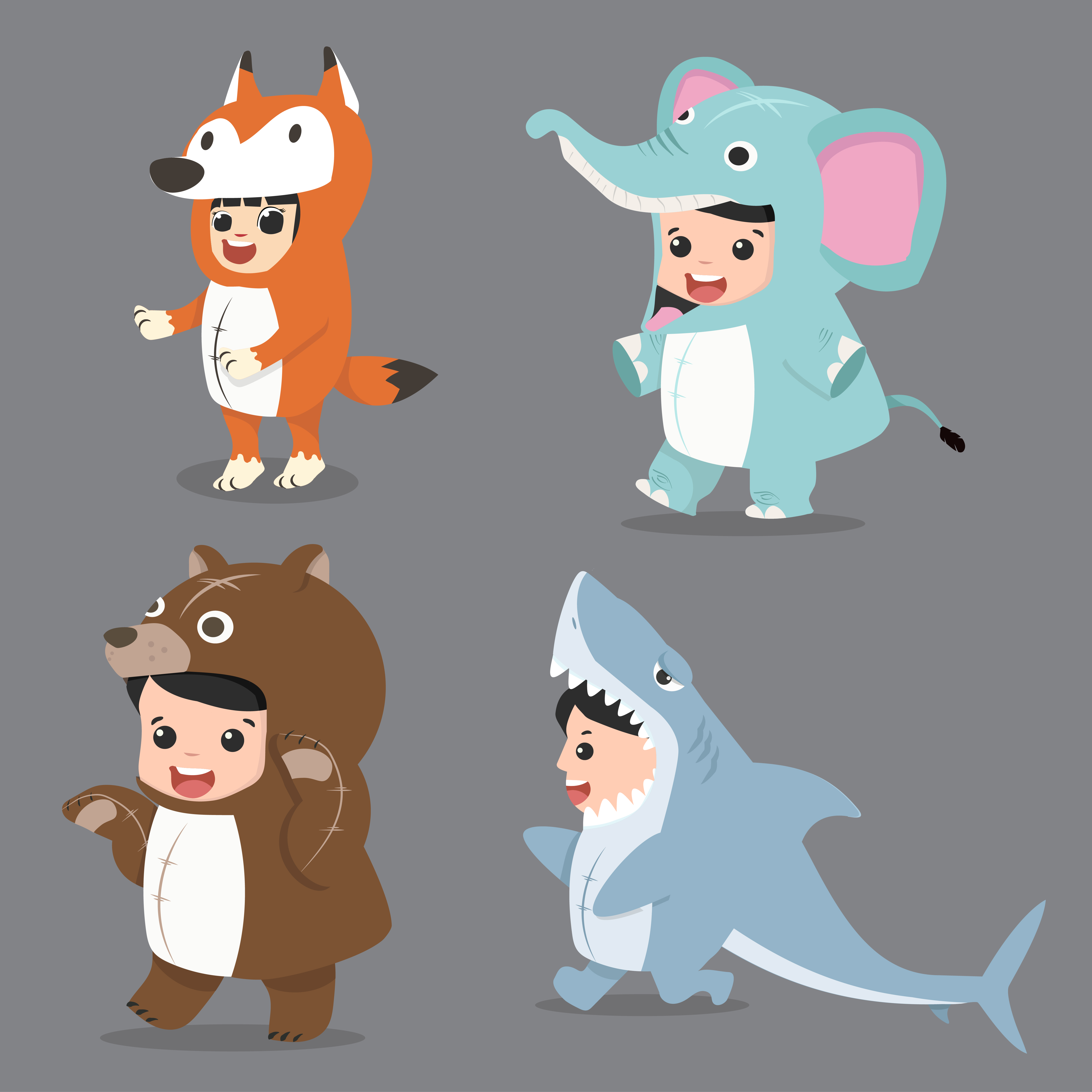Set of cartoon kid characters in animal costumes 1665688 Vector Art at Vecteezy
