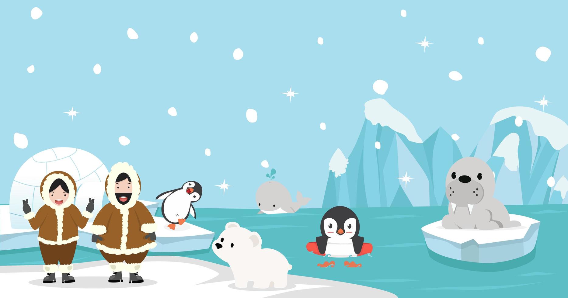 Arctic People and Animals vector