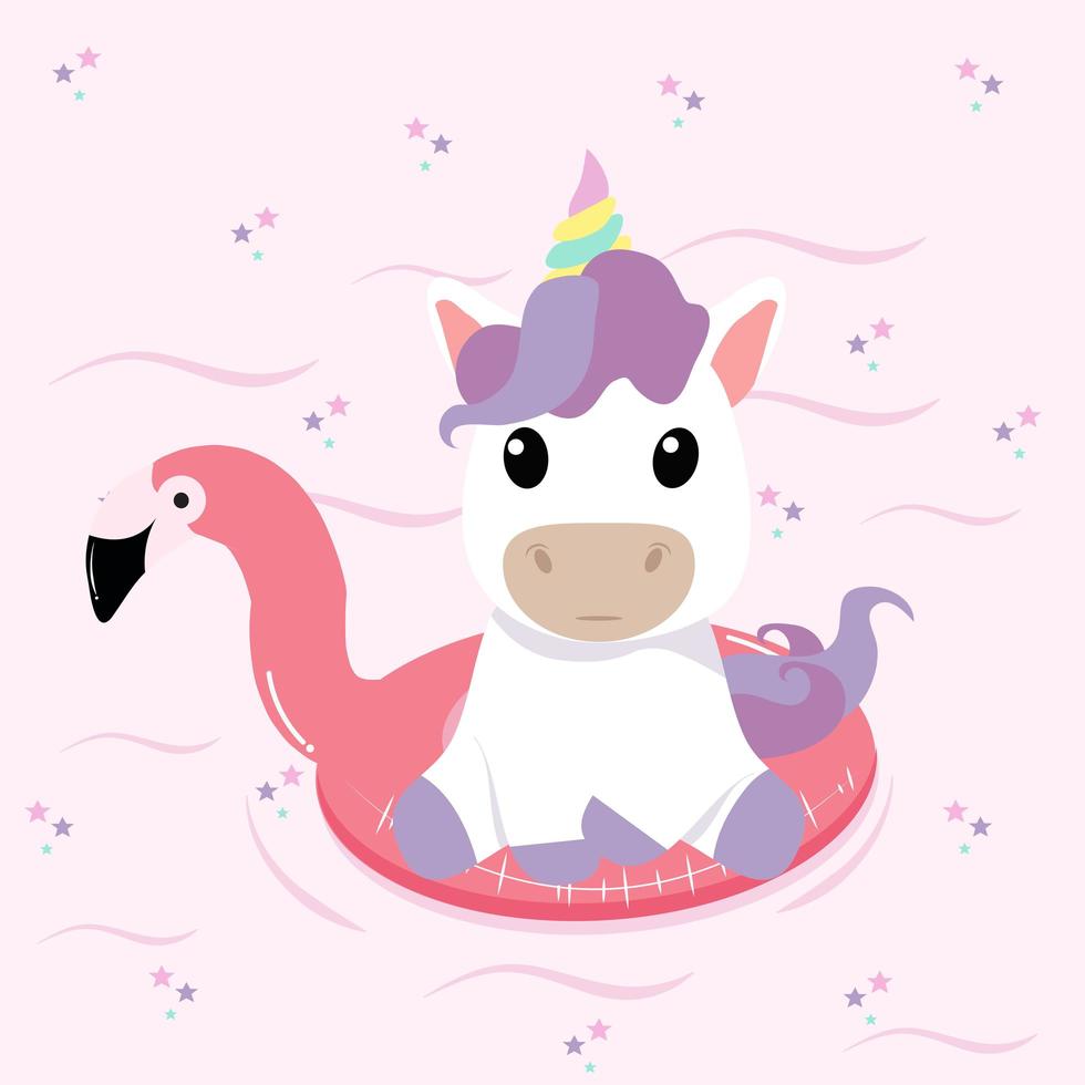 Unicorn in flamingo float swimming pool ring vector