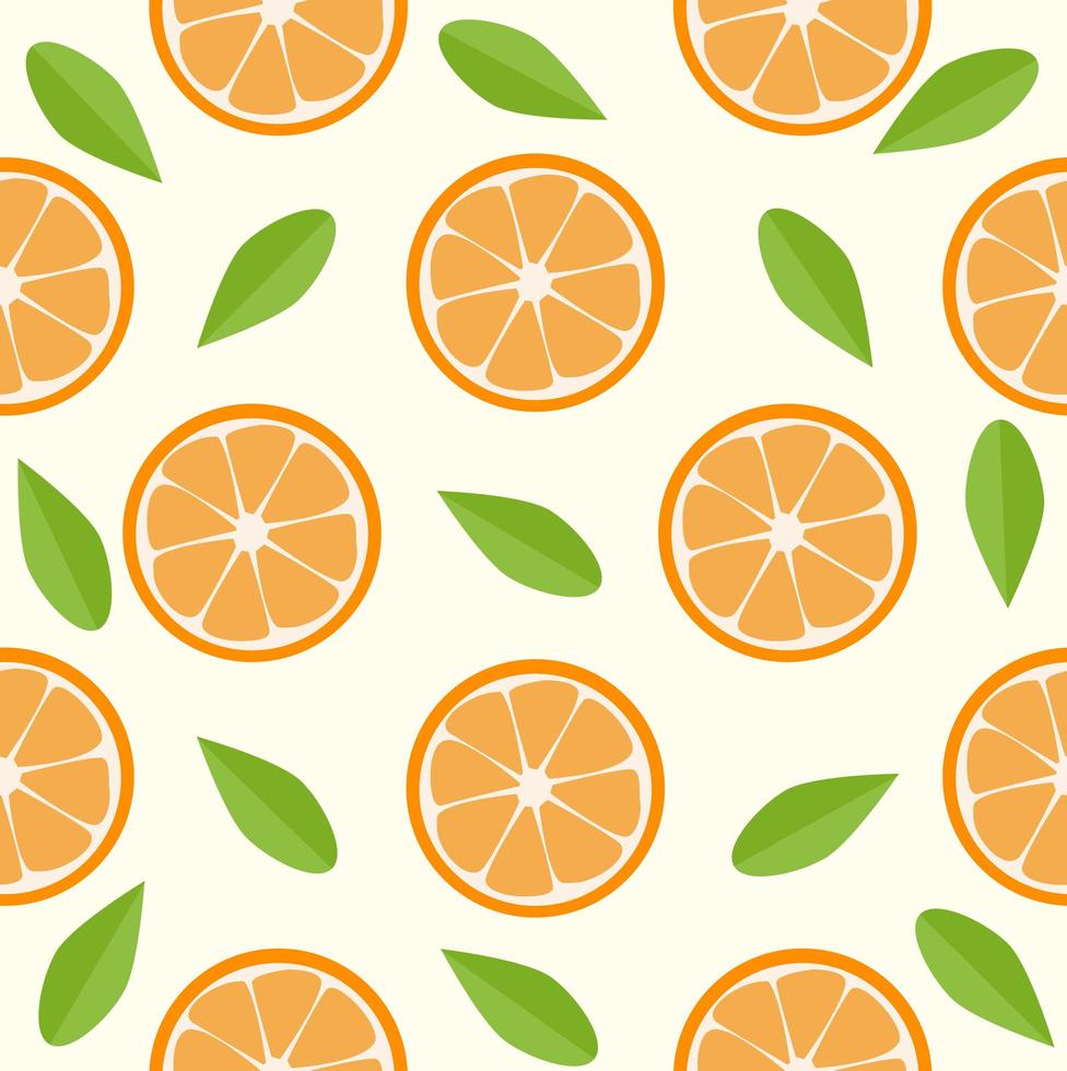 Oranges and leaves seamless pattern vector