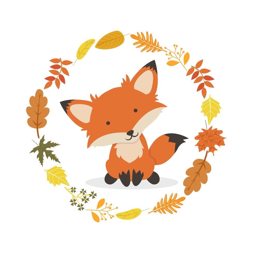 Fox With Leaves Decoration Circle Design vector