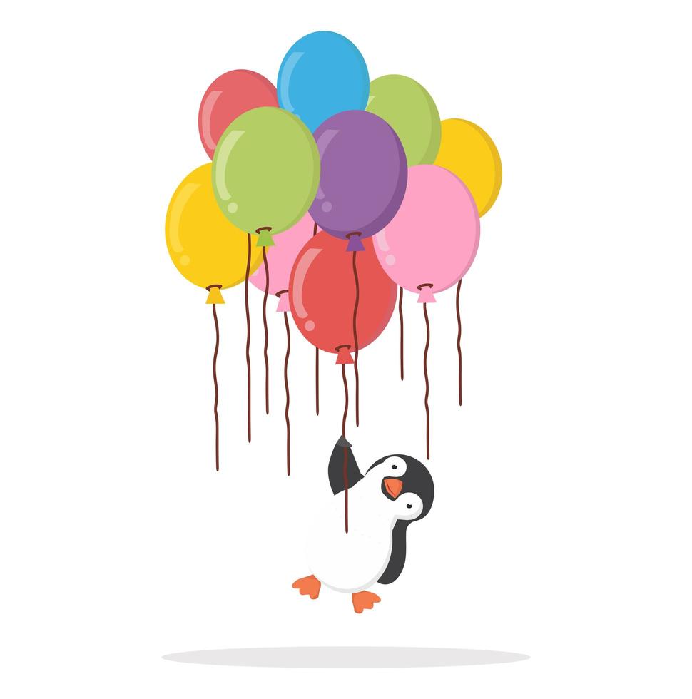 pingüino sosteniendo un grupo de globos vector