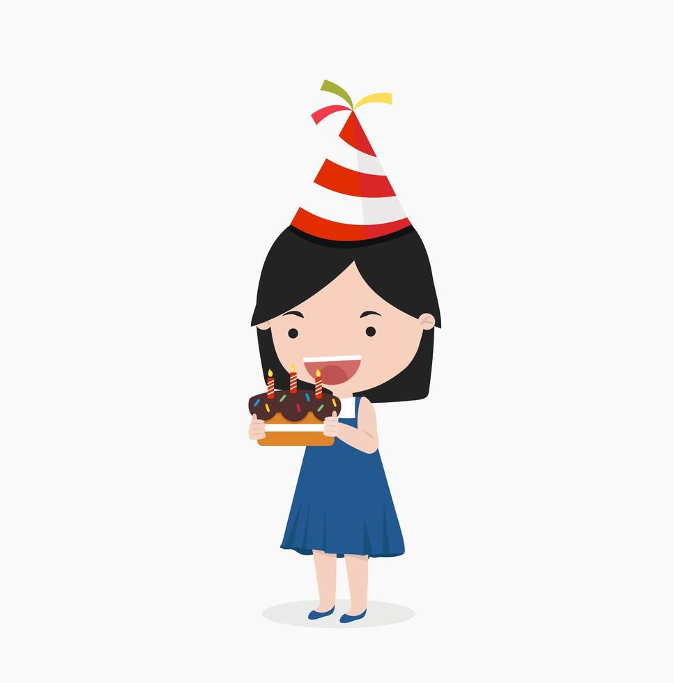 Kid girl holding birthday cake vector