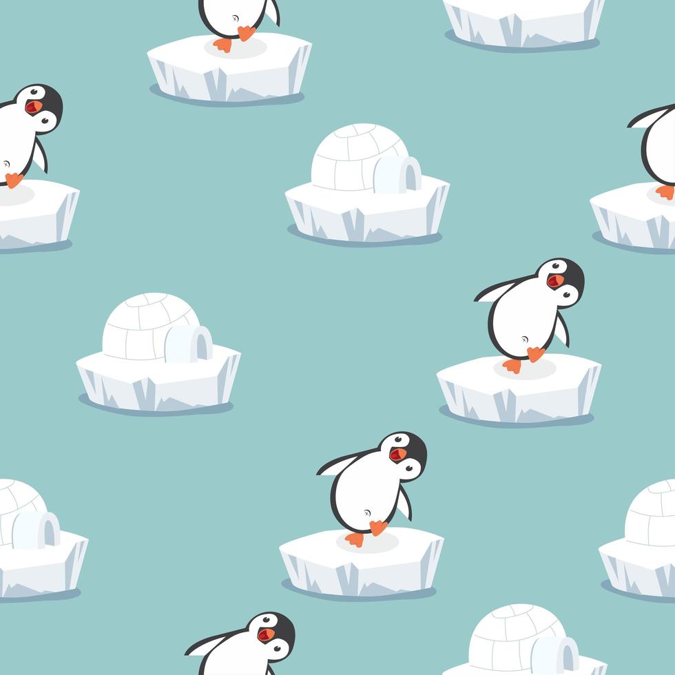 pingüino divertido con patrón de casa de hielo iglú vector