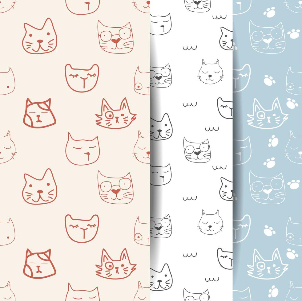 Seamless Cat Heads Pattern Set vector