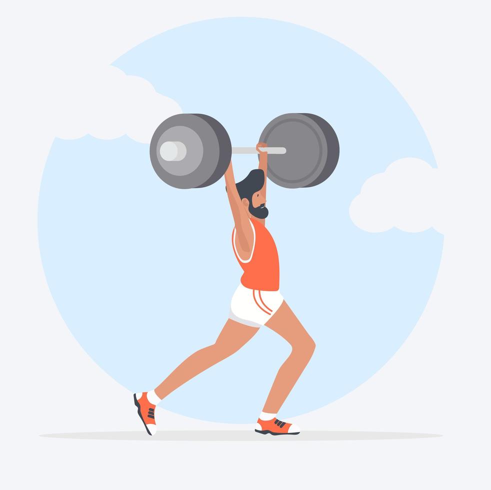 Man Lifting Weights Over Head vector