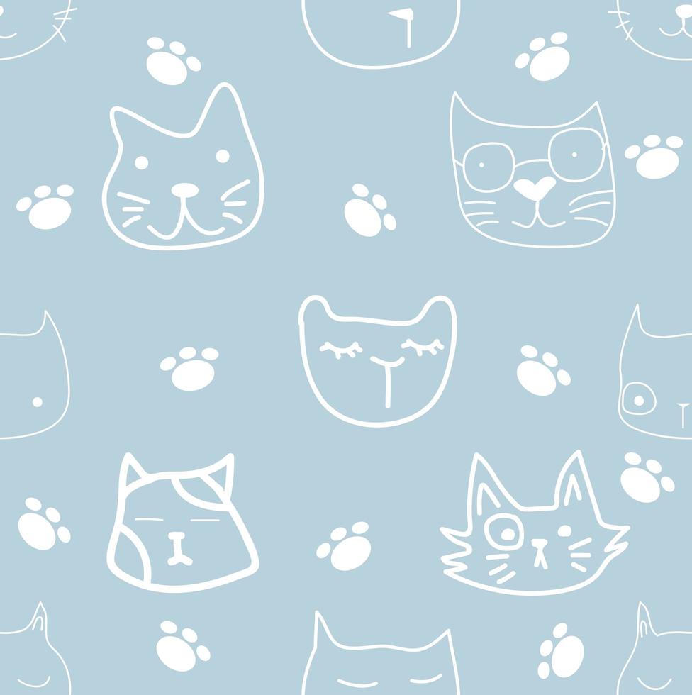 Doodle Face Cat  Pattern vector