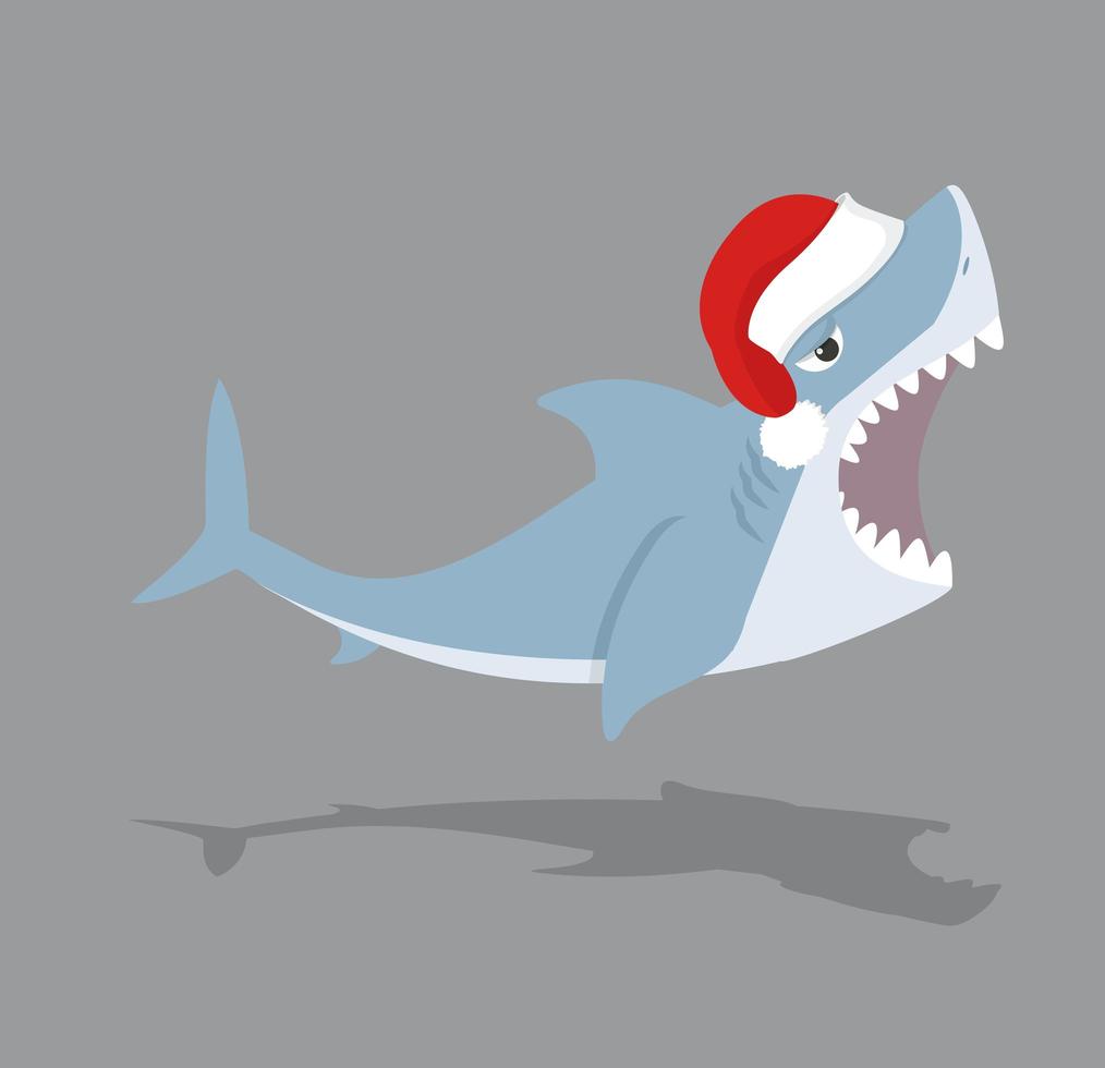 Cute shark with open mouth and Santa hat vector