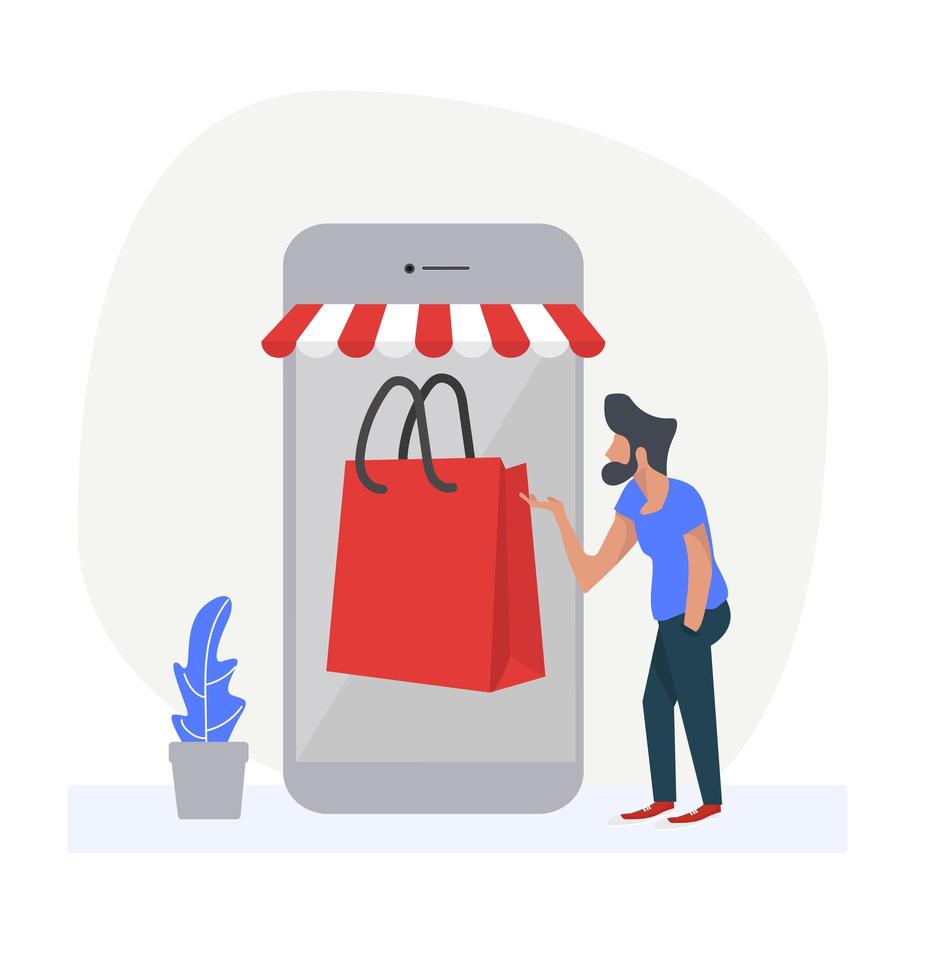 Man Using Smartphone for Shopping Online vector