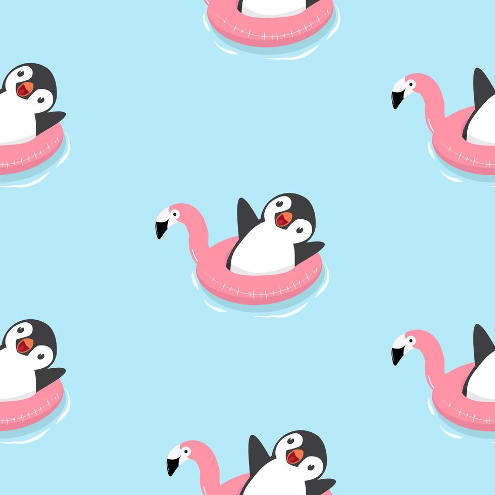 Cute penguin with flamingo float pattern vector