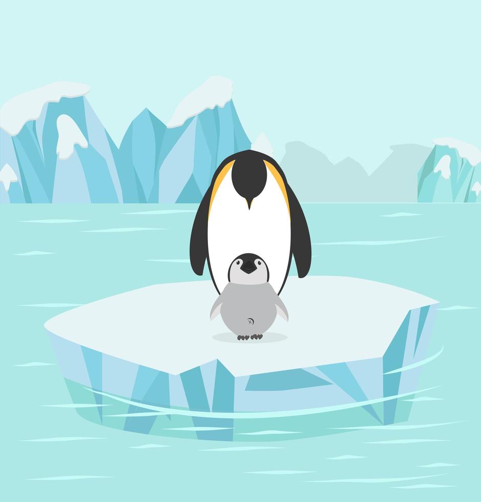 Penguin and baby in North pole vector