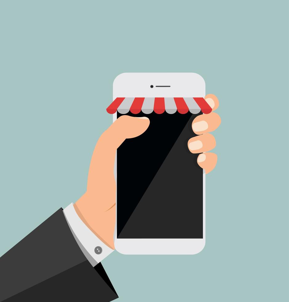 mano sujetando smartphone con tienda online vector